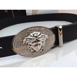 Versace Black Calf Leather Silver Crystal Medusa Buckle 40mm Belt
