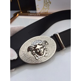 Versace Black Calf Leather Silver Crystal Medusa Buckle 40mm Belt