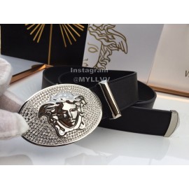 Versace Black Calf Leather Silver Crystal Medusa Buckle 40mm Belt