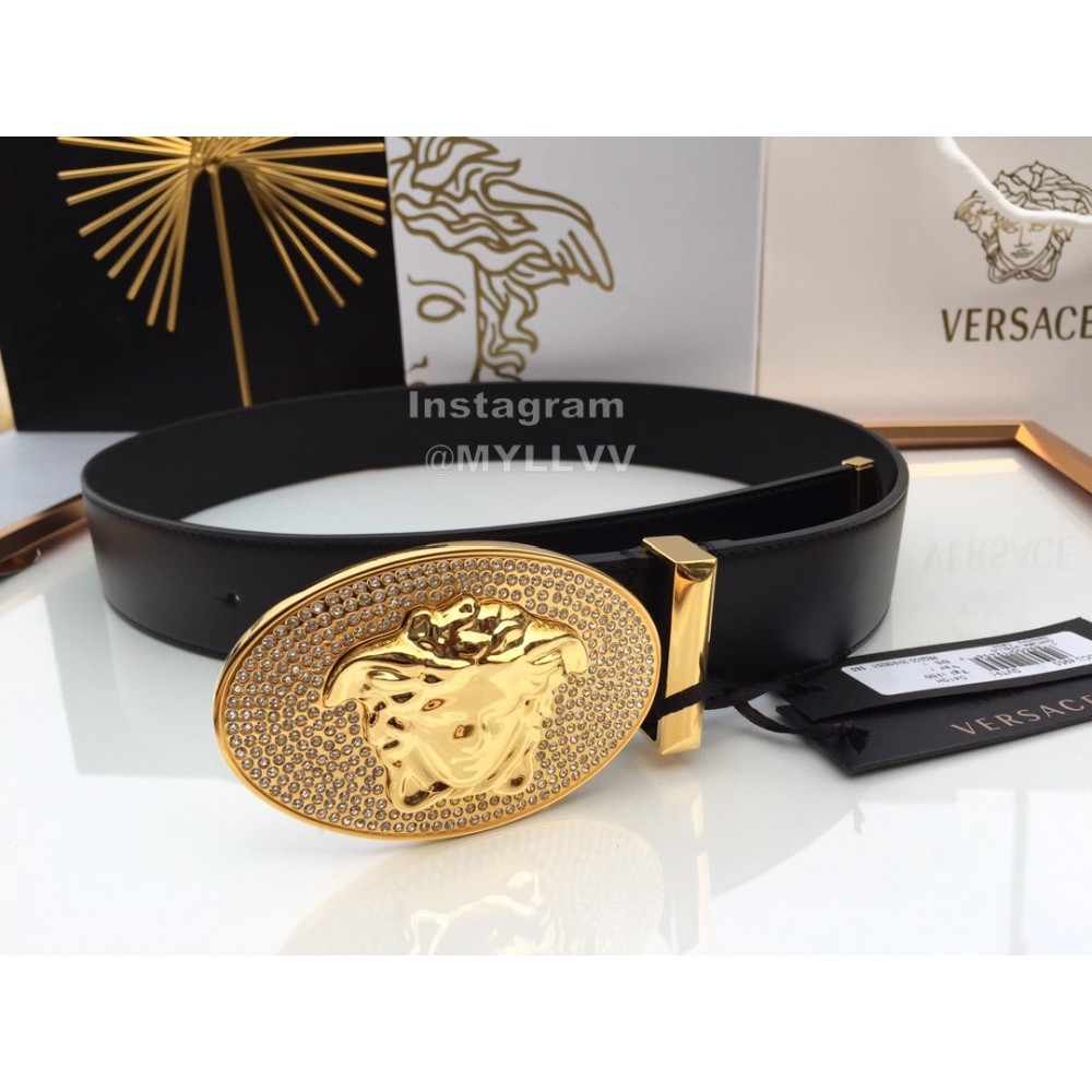 Versace Black Calf Leather Gold Crystal Medusa Buckle 40mm Belt