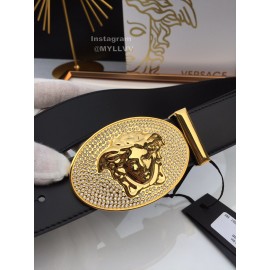 Versace Black Calf Leather Gold Crystal Medusa Buckle 40mm Belt