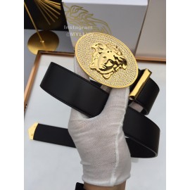 Versace Black Calf Leather Gold Crystal Medusa Buckle 40mm Belt
