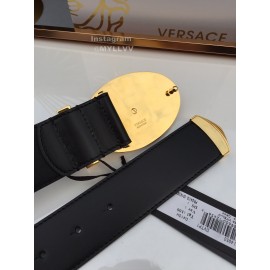 Versace Black Calf Leather Gold Crystal Medusa Buckle 40mm Belt