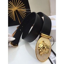 Versace Black Calf Leather Gold Crystal Medusa Buckle 40mm Belt