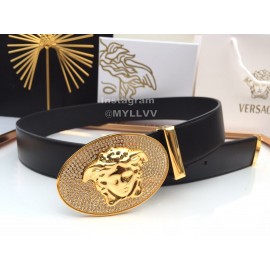 Versace Black Calf Leather Gold Crystal Medusa Buckle 40mm Belt