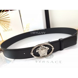 Versace Smooth Calf Leather Oval Silver Medusa Buckle 40mm Belt