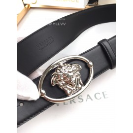 Versace Smooth Calf Leather Oval Silver Medusa Buckle 40mm Belt