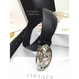 Versace Smooth Calf Leather Oval Silver Medusa Buckle 40mm Belt