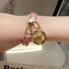 Versace Medusa Lock Icon Pink Leather Strap Watch For Women