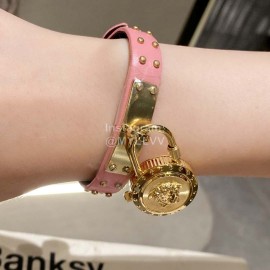 Versace Medusa Lock Icon Pink Leather Strap Watch For Women