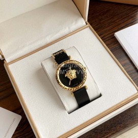 Versace Sapphire Crystal Medusa Heads Leather Strap Watch Black