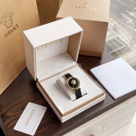 Versace Sapphire Crystal Medusa Heads Leather Strap Watch Black