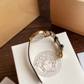 Versace Sapphire Crystal Medusa Heads Leather Strap Watch Black