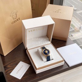 Versace Sapphire Crystal Medusa Heads Leather Strap Watch Navy