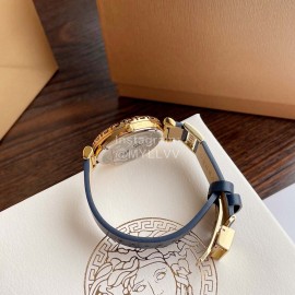 Versace Sapphire Crystal Medusa Heads Leather Strap Watch Navy