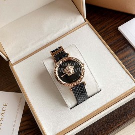 Versace Sapphire Crystal Medusa Heads Leather Strap Watch