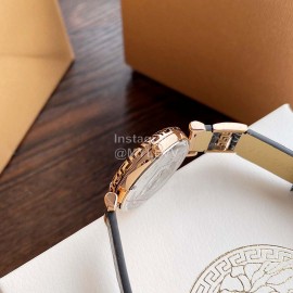 Versace Sapphire Crystal Medusa Heads Leather Strap Watch