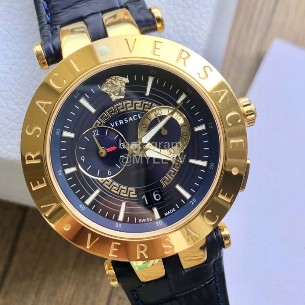 Versace Vebv Series Multifunctional Large Dial Watch For Men Navy
