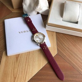 Versace Audrey V Leather Strap 38mm Dial Watch For Women Wine Red