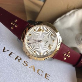 Versace Audrey V Leather Strap 38mm Dial Watch For Women Wine Red