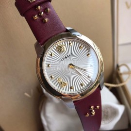 Versace Audrey V Leather Strap 38mm Dial Watch For Women Wine Red