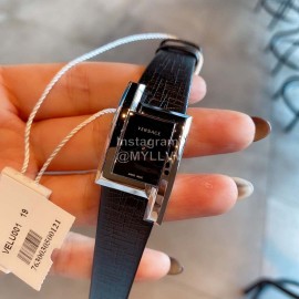 Versace Leather Strap Square Dial Watch Black