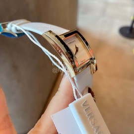 Versace Leather Strap Square Dial Watch White