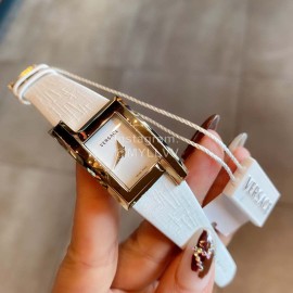 Versace Leather Strap Square Dial Watch White