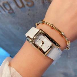 Versace Leather Strap Square Dial Watch White