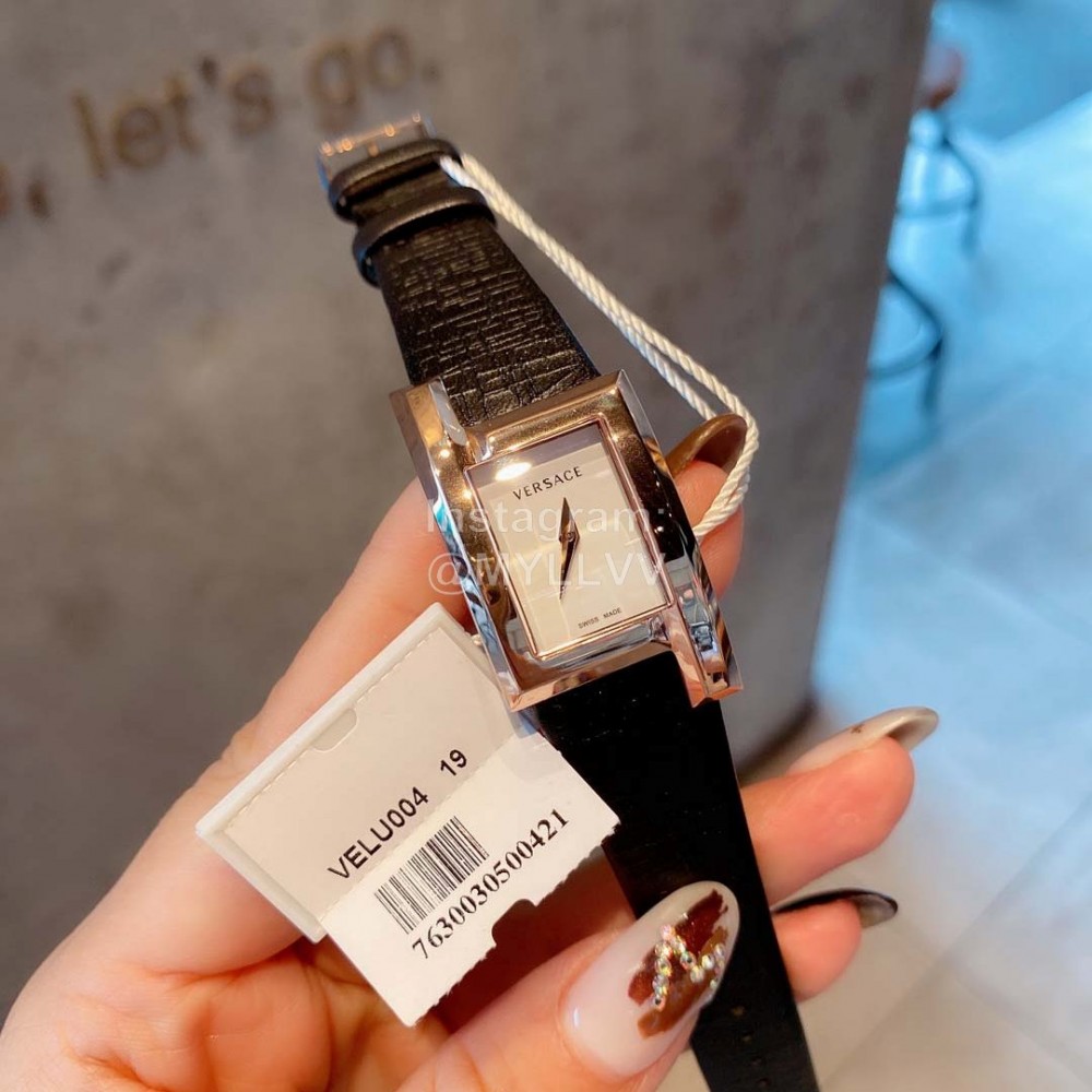 Versace Leather Strap Square Dial Watch