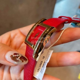 Versace Leather Strap Square Dial Watch Red