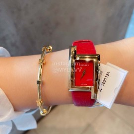 Versace Leather Strap Square Dial Watch Red