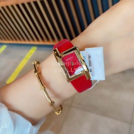 Versace Leather Strap Square Dial Watch Red