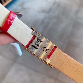 Versace Leather Strap Square Dial Watch Red