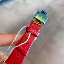 Versace Leather Strap Square Dial Watch Red