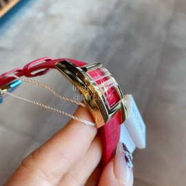 Versace Leather Strap Square Dial Watch Red