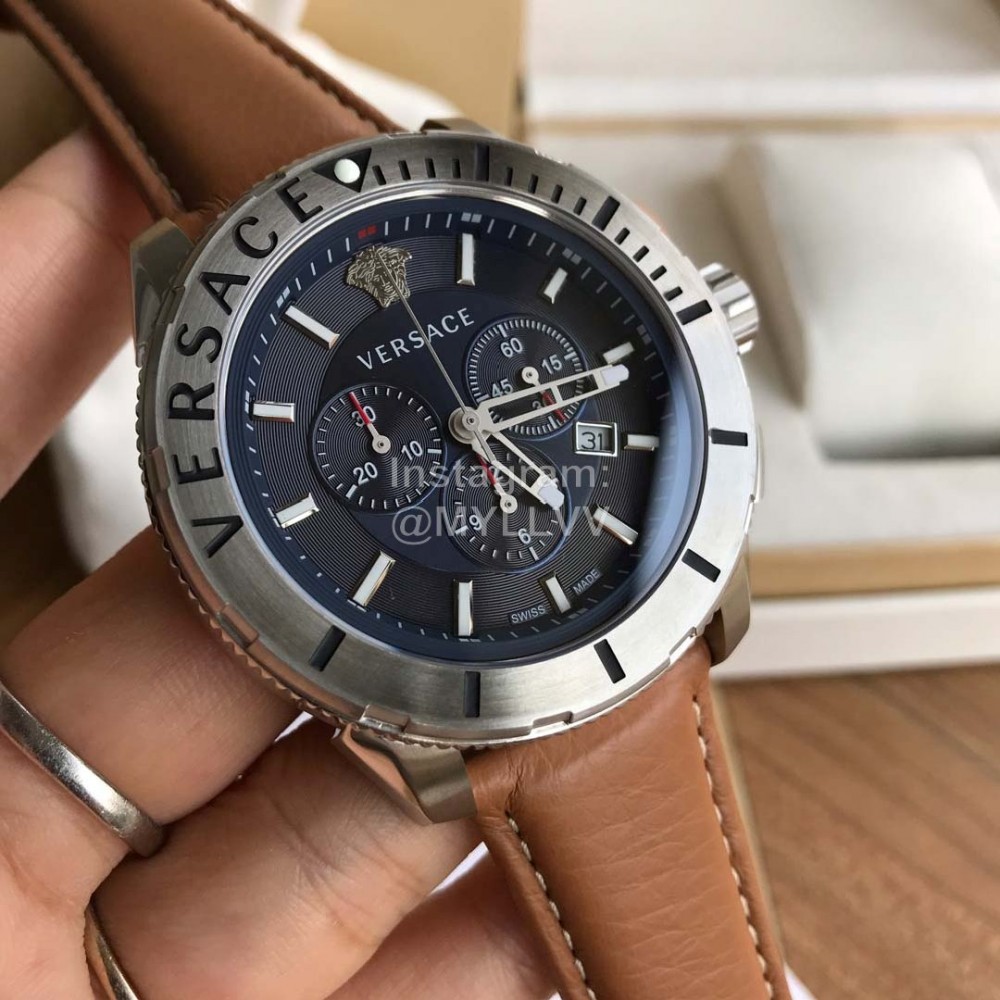 Versace Verg Series 43mm Dial Multifunctional Watch For Men Brown