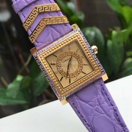 Versace Fashion Square Dial Leather Strap Watch Purple
