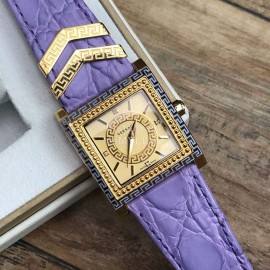 Versace Fashion Square Dial Leather Strap Watch Purple