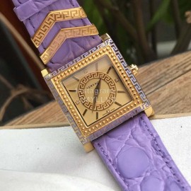 Versace Fashion Square Dial Leather Strap Watch Purple