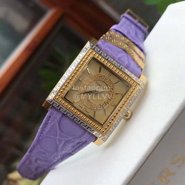 Versace Fashion Square Dial Leather Strap Watch Purple