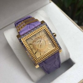 Versace Fashion Square Dial Leather Strap Watch Purple