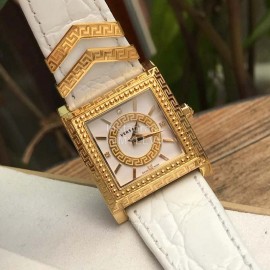 Versace Fashion Square Dial Leather Strap Watch White