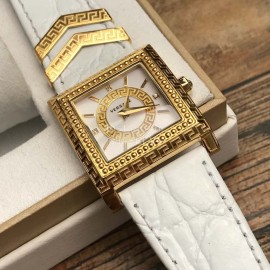 Versace Fashion Square Dial Leather Strap Watch White