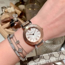 Versace Tribute Retro Roman Time Scale 35mm Dial Watch Rose Gold