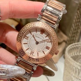 Versace Tribute Retro Roman Time Scale 35mm Dial Watch Rose Gold