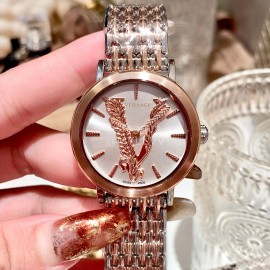 Versace Elegant V-Pointer Time Scale 36mm Dial Watch Rose Gold