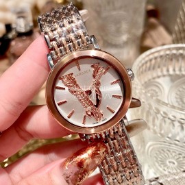 Versace Elegant V-Pointer Time Scale 36mm Dial Watch Rose Gold