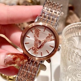 Versace Elegant V-Pointer Time Scale 36mm Dial Watch Rose Gold