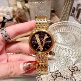 Versace Elegant V-Pointer Time Scale 36mm Dial Watch Gold